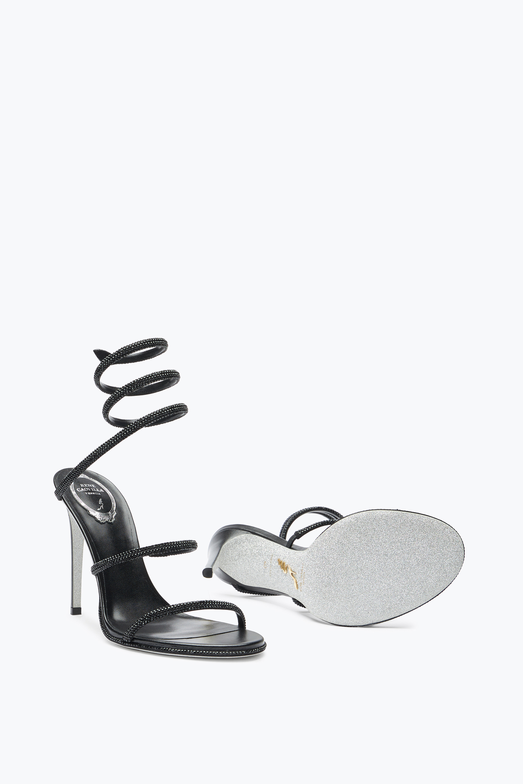 René Caovilla Spiral Strap Open Toe Sandals With Heel In Animal Print