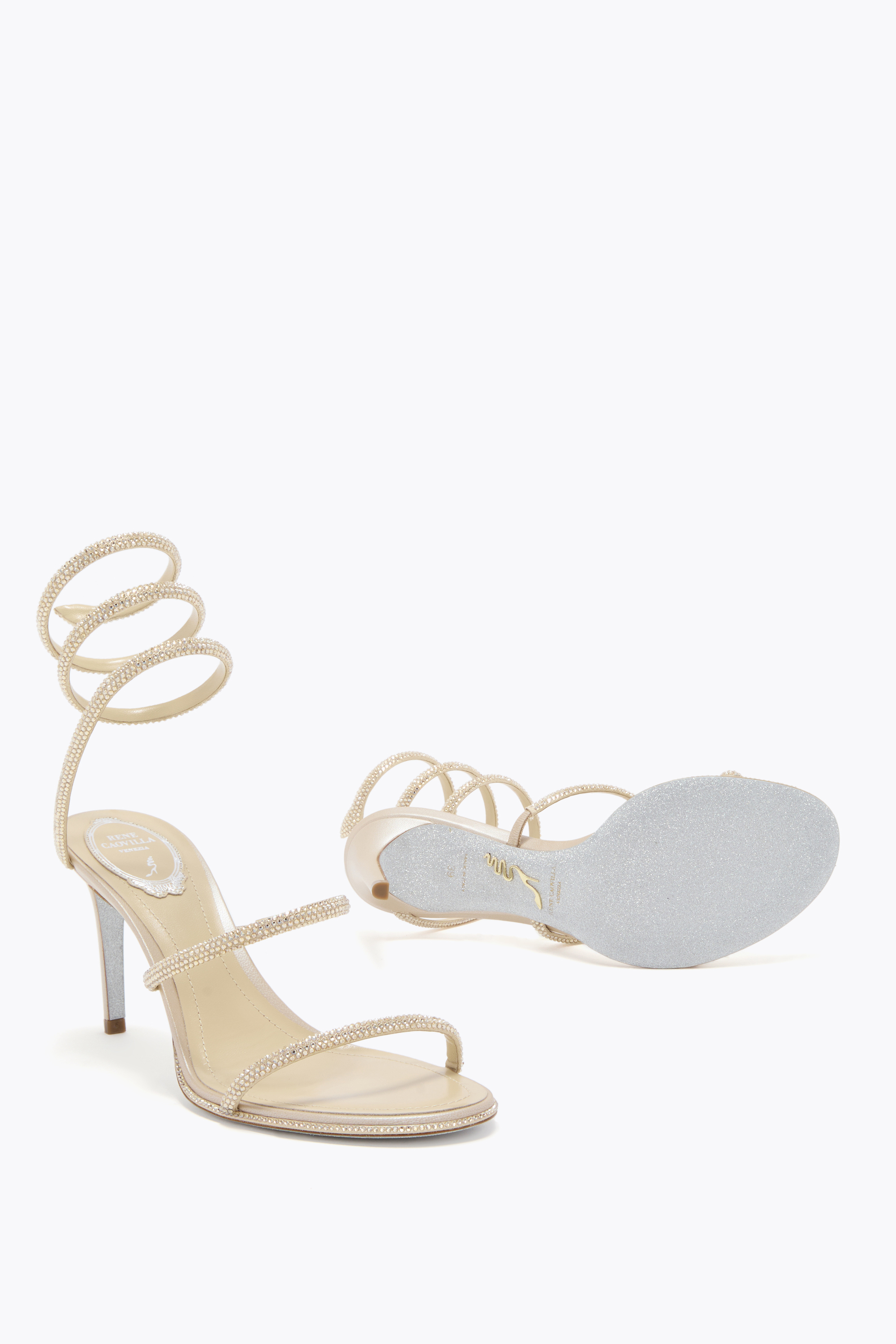 René Caovilla Cleo Champagne Sandal 80 In Gold