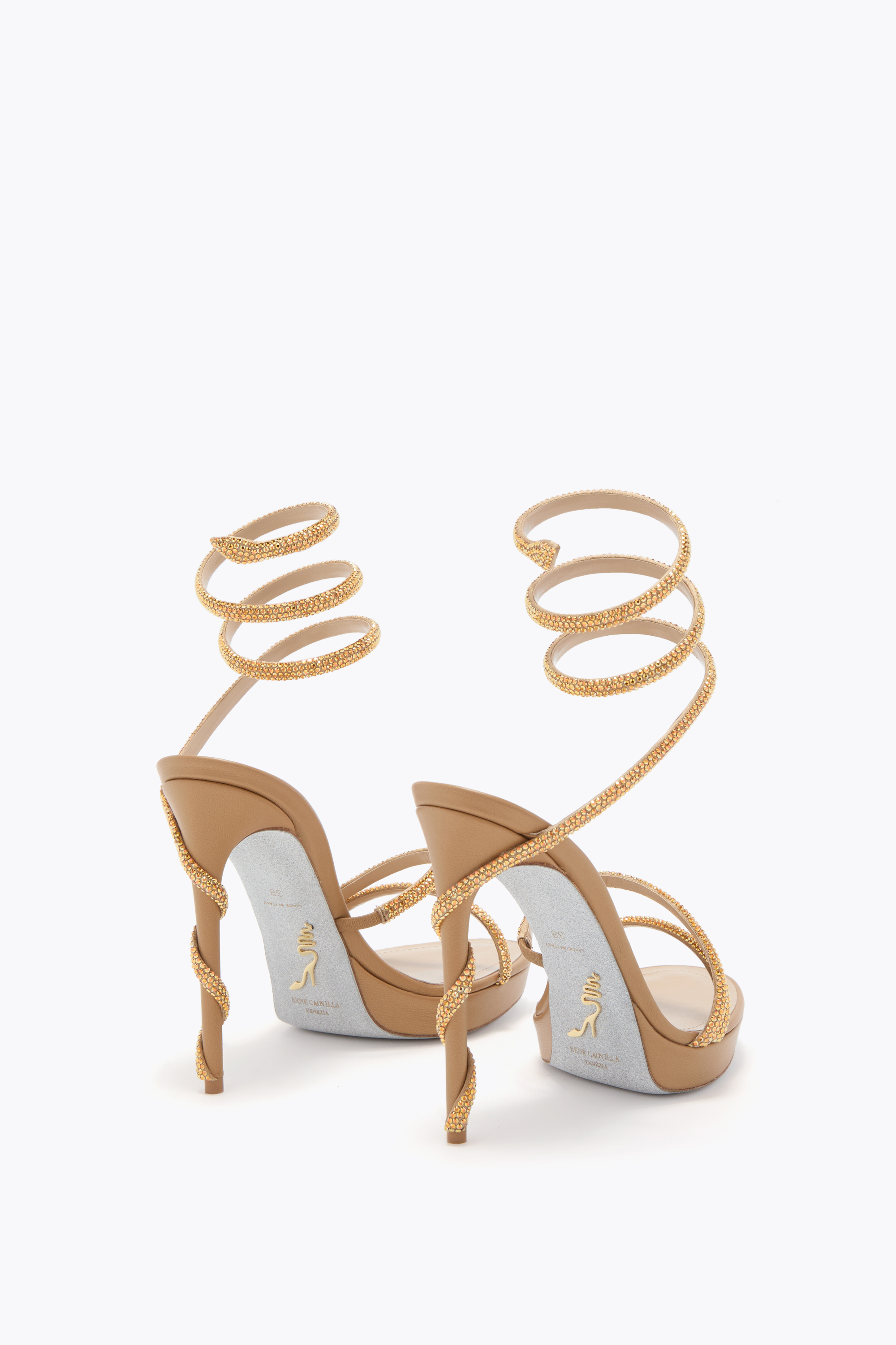 René Caovilla Margot Honey Platform Sandal 120 In Brown