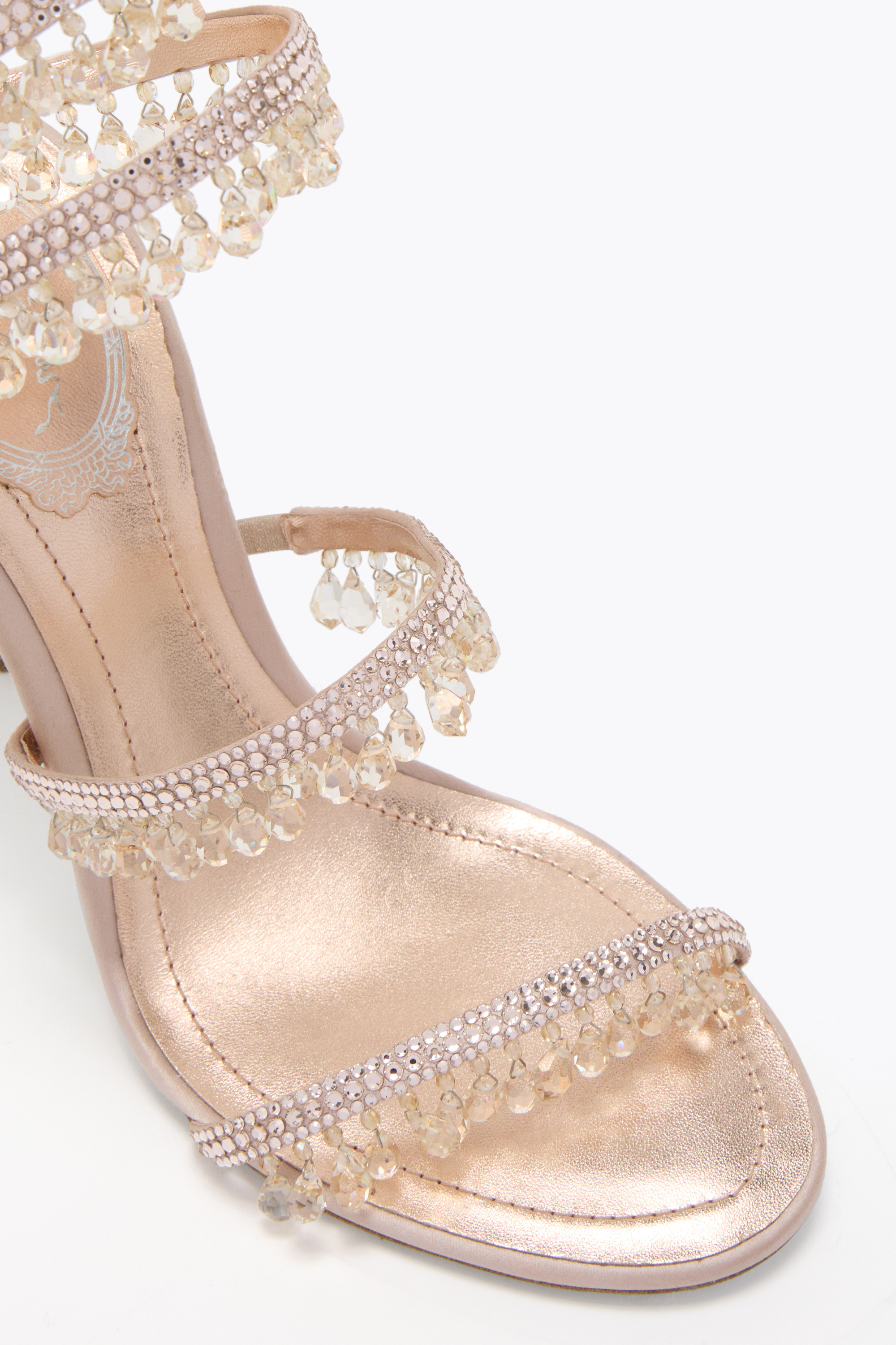 René Caovilla Rene Caovilla Womens Beige Chandelier 105 Crystal-embellished Leather Heeled Courts