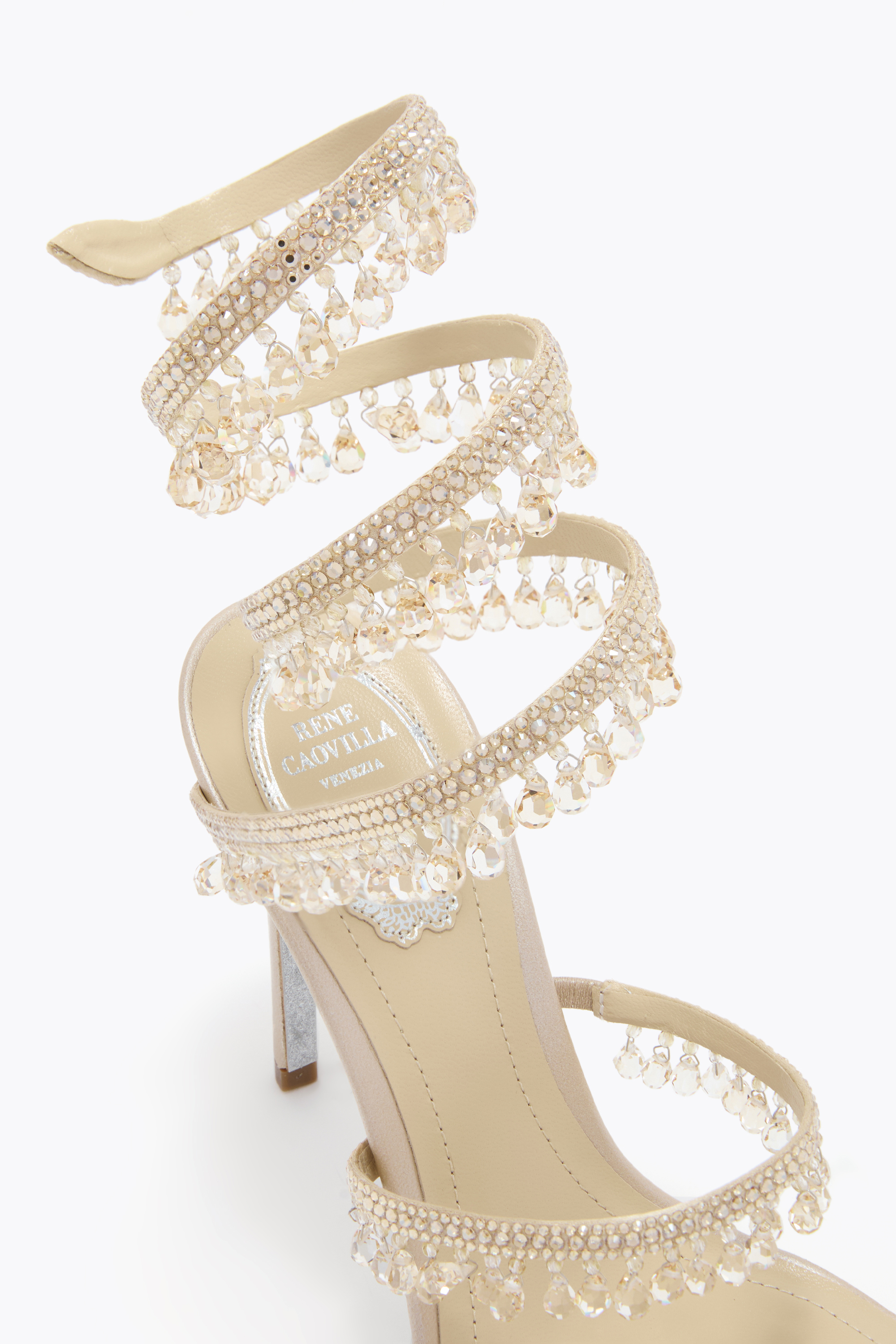 René Caovilla Rene Caovilla Womens Beige Chandelier 105 Crystal-embellished Leather Heeled Courts