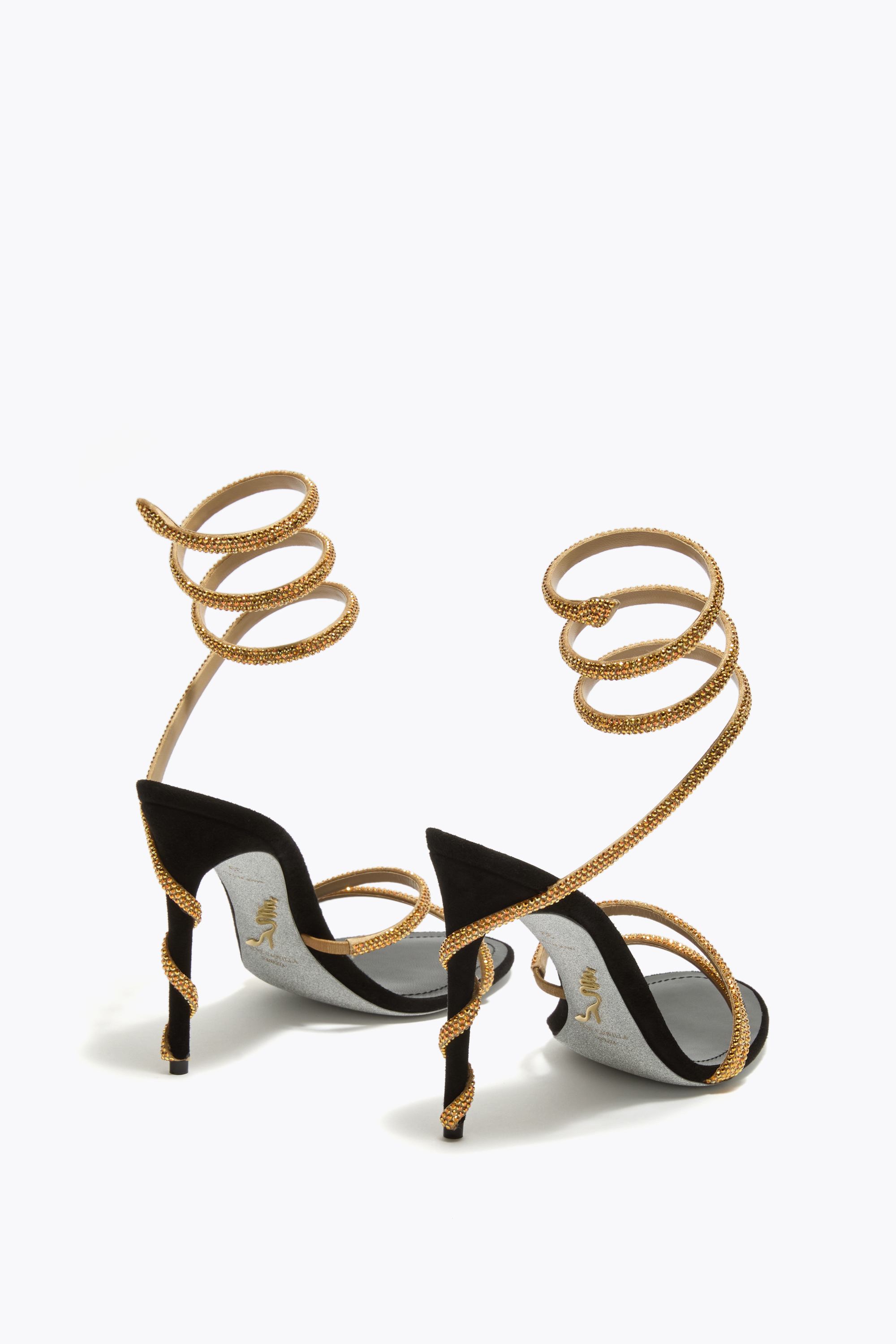 René Caovilla Crystal-embellished Stiletto Sandals With Spiraled Strap In Black