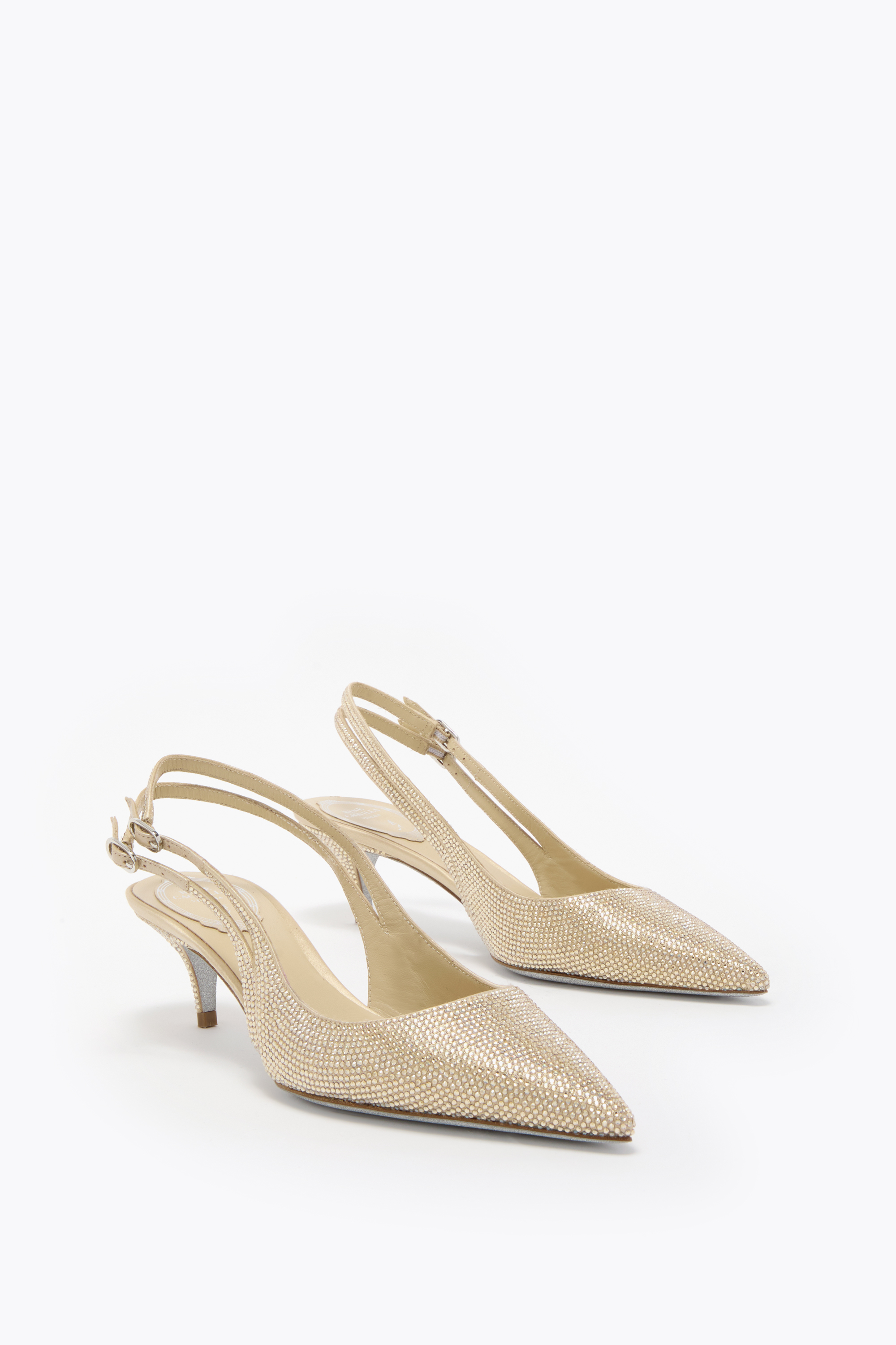 René Caovilla Olivia Embellished Satin Slingback Pumps In Gold