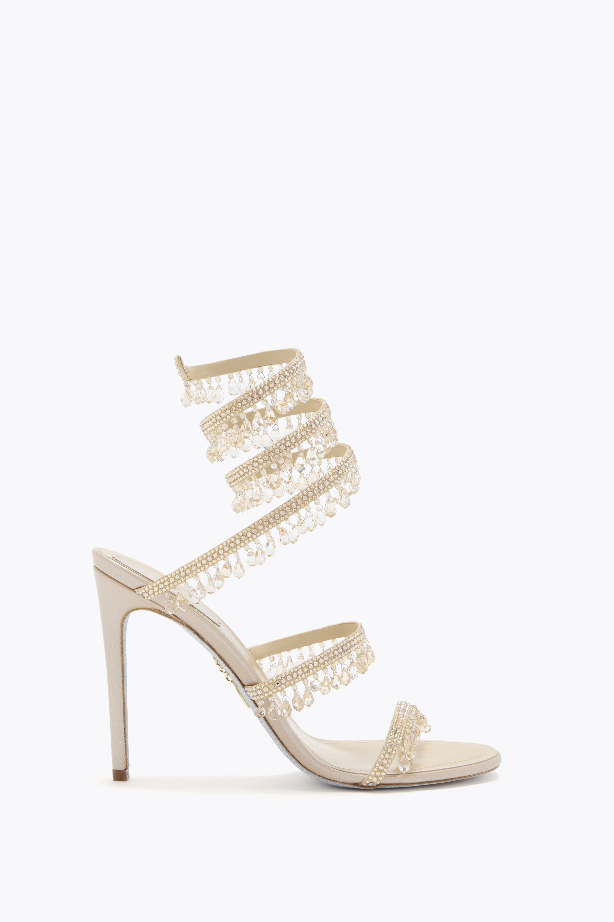 René Caovilla Rene Caovilla Womens Beige Chandelier 105 Crystal-embellished Leather Heeled Courts