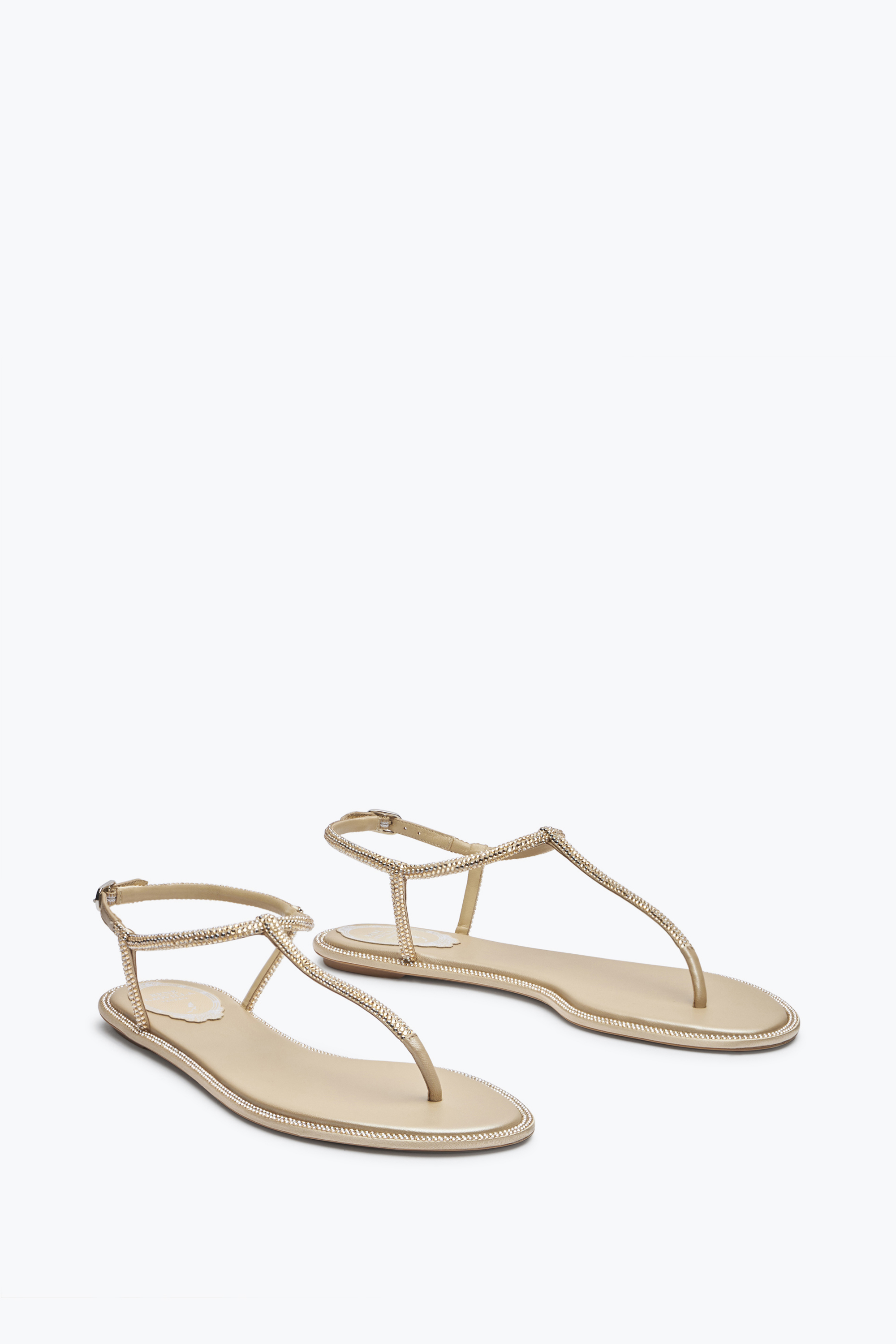 René Caovilla Rene Caovilla Diana 10 Crystal Flat Sandals In Neutral