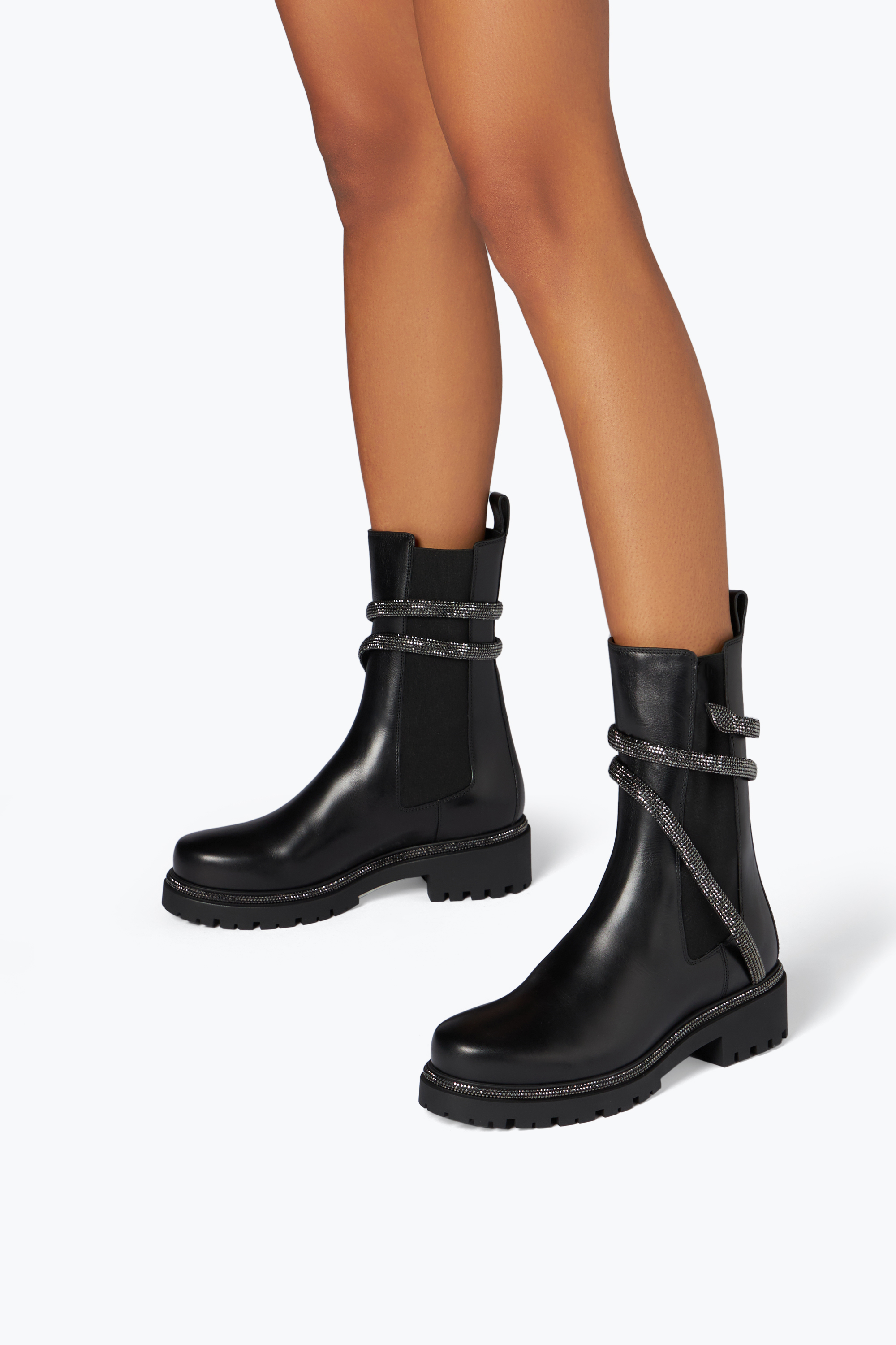 René Caovilla Cleo 30 Crystal Leather Chelsea Boots - Women's - Leather In Black