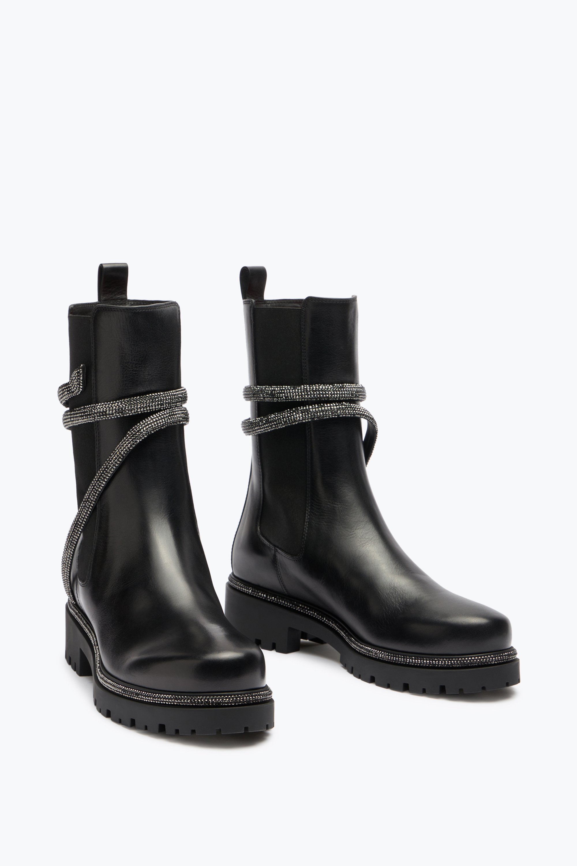 René Caovilla Cleo 30 Crystal Leather Chelsea Boots - Women's - Leather In Black