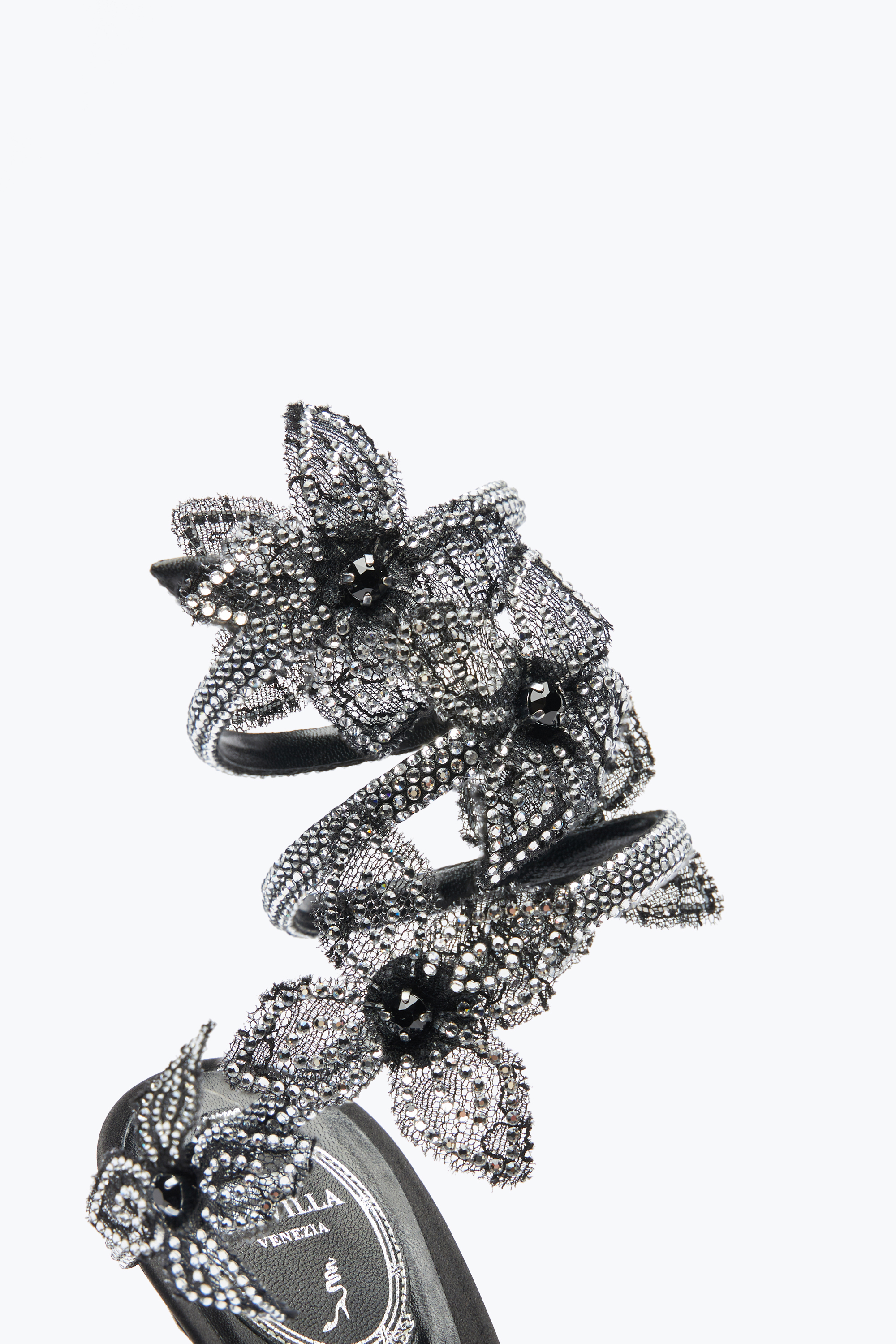 René Caovilla Floriane Black And Silver Pump 105