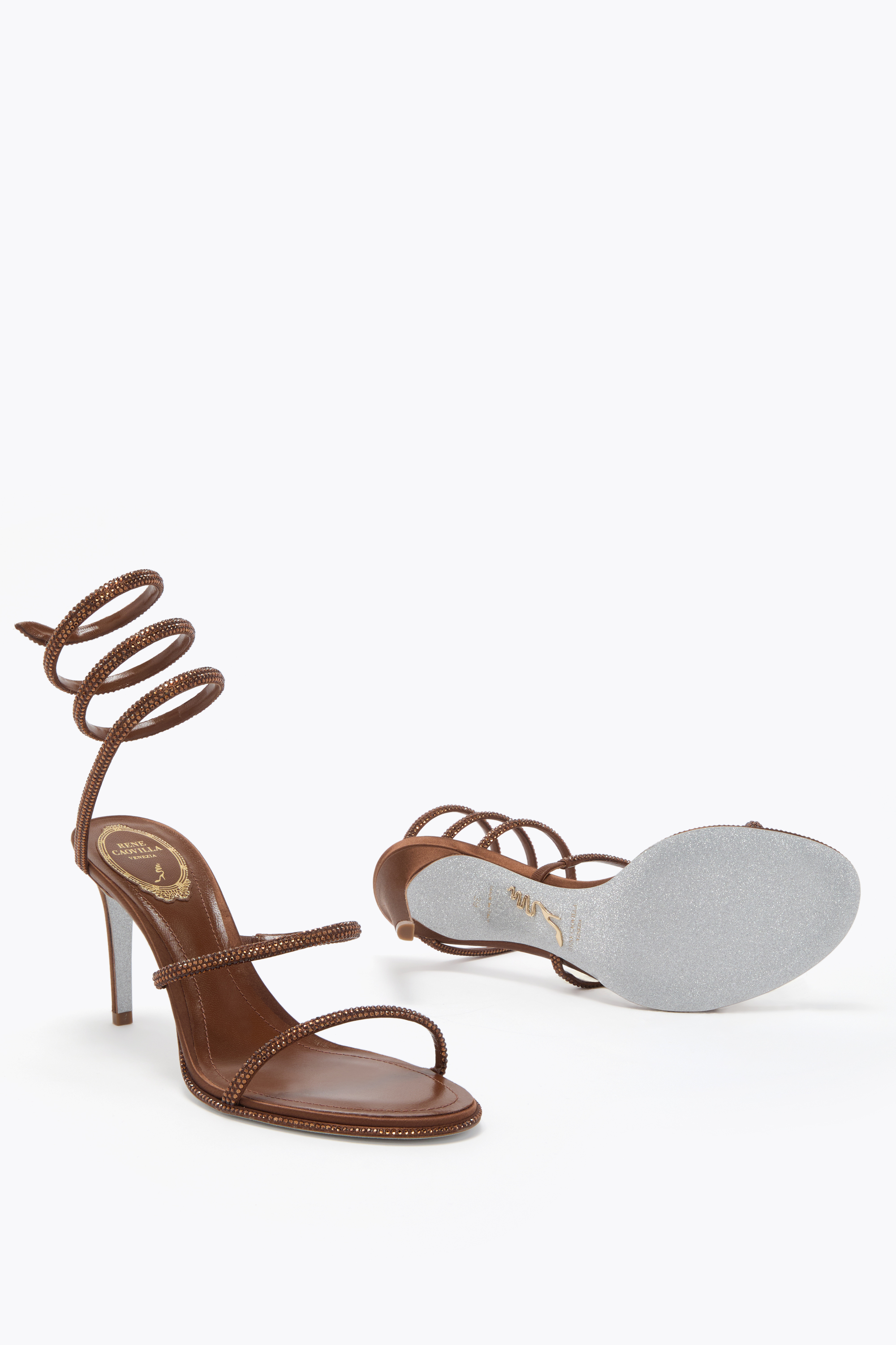 René Caovilla Womens Cleo Ii 105 Crystal-embellished Leather Heeled Sandals Brow In Brown