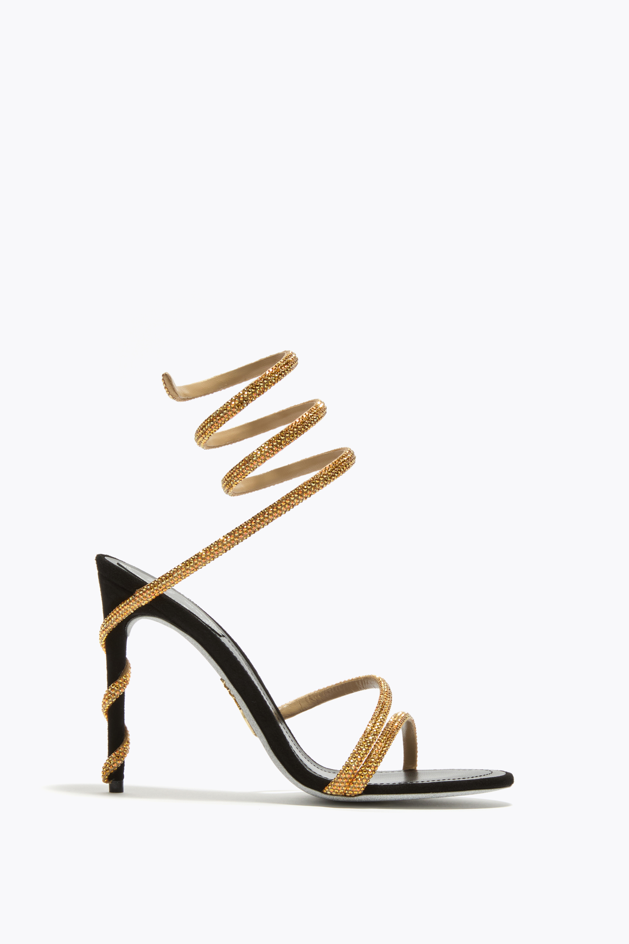 René Caovilla Margot Black And Gold Sandal 105