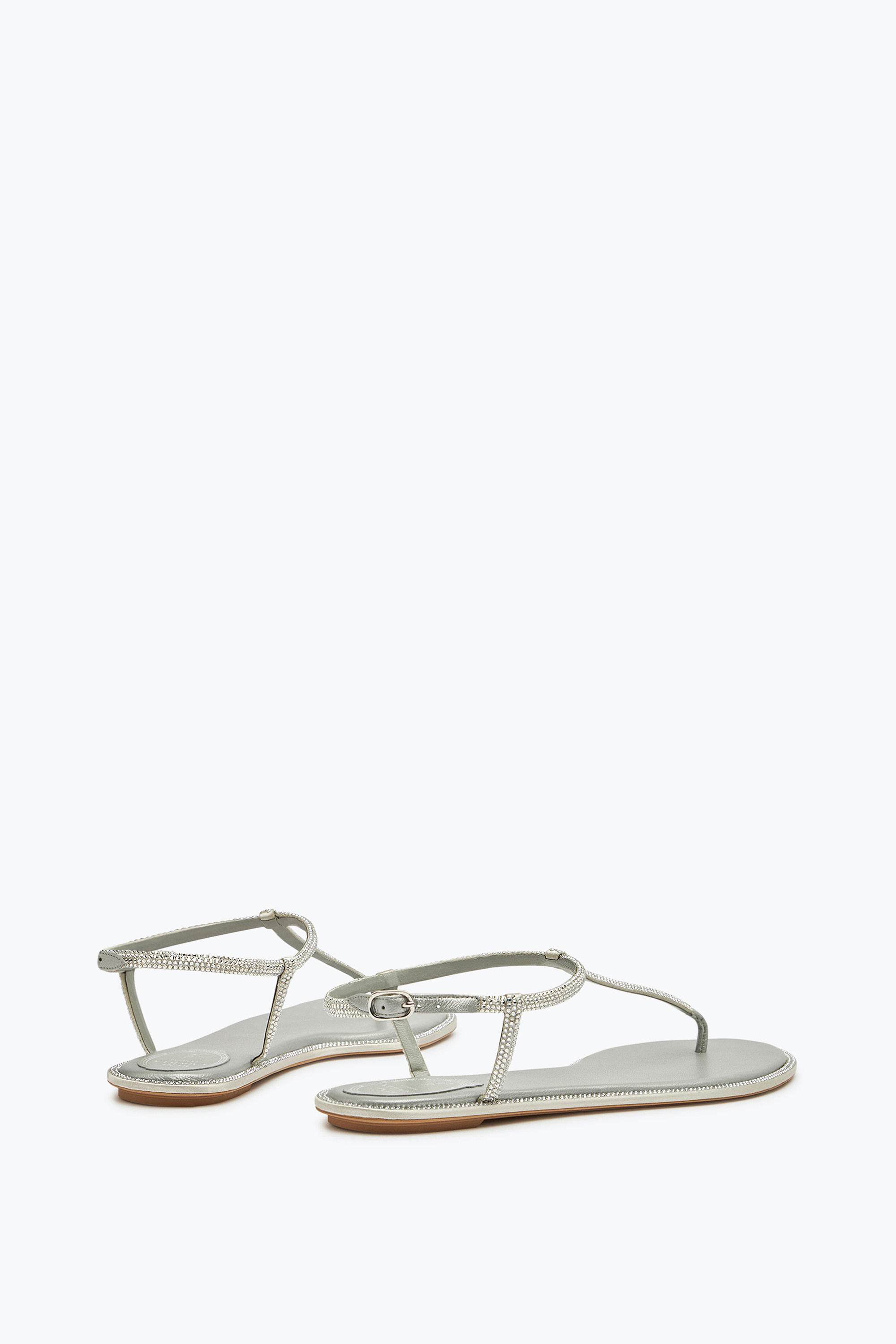 René Caovilla Strass T-strap Thong Sandals In Metallic