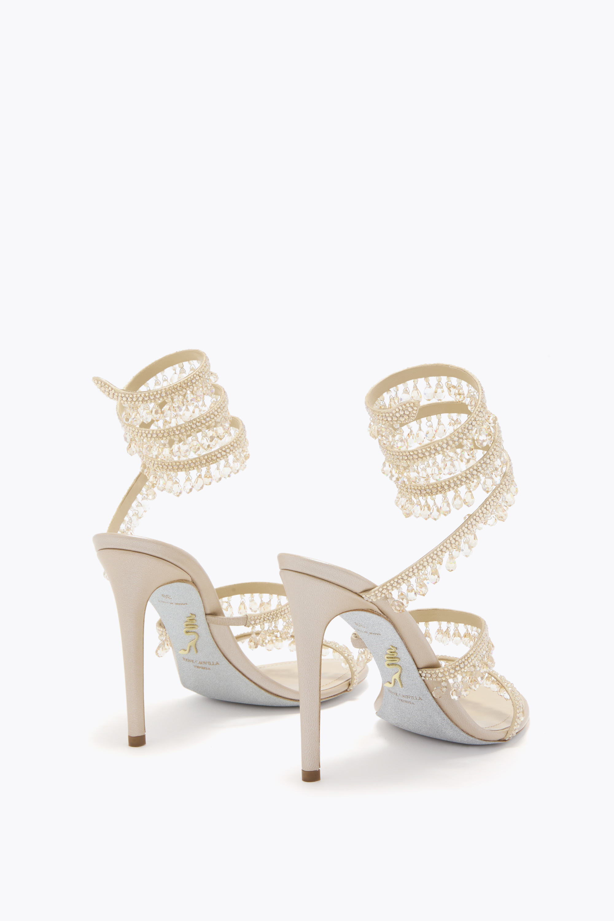 René Caovilla Rene Caovilla Womens Beige Chandelier 105 Crystal-embellished Leather Heeled Courts