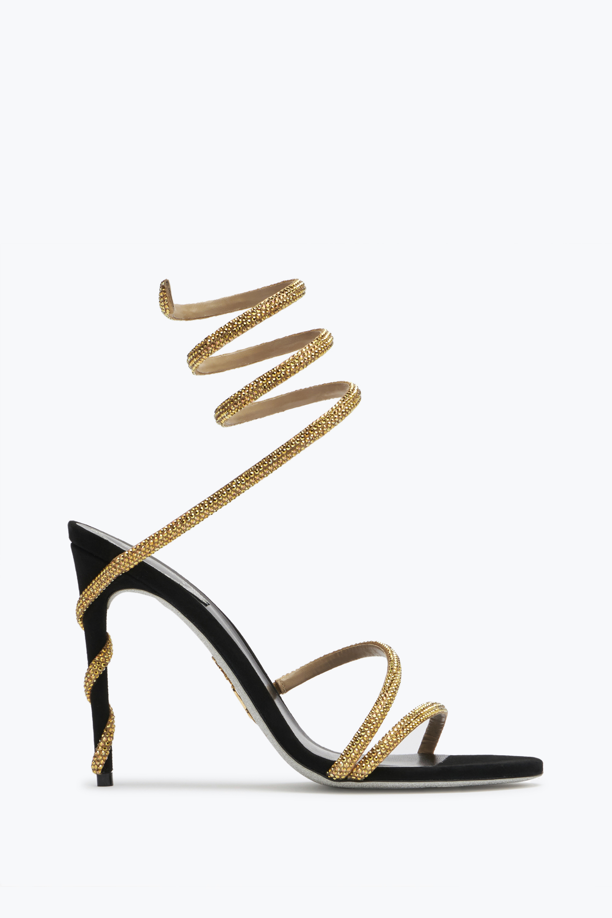 René Caovilla Crystal-embellished Stiletto Sandals With Spiraled Strap In Neutral