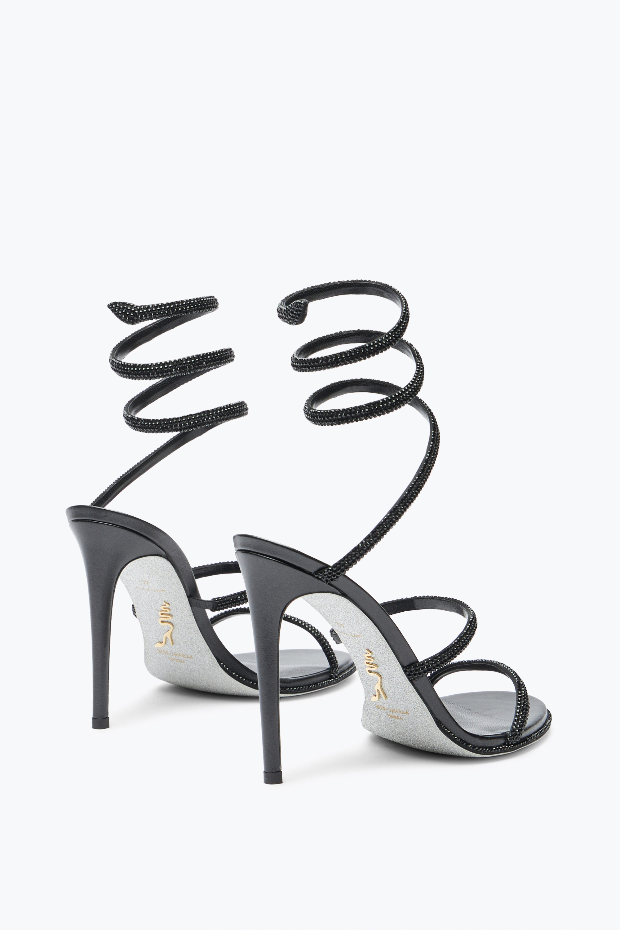 René Caovilla Spiral Strap Open Toe Sandals With Heel In Animal Print