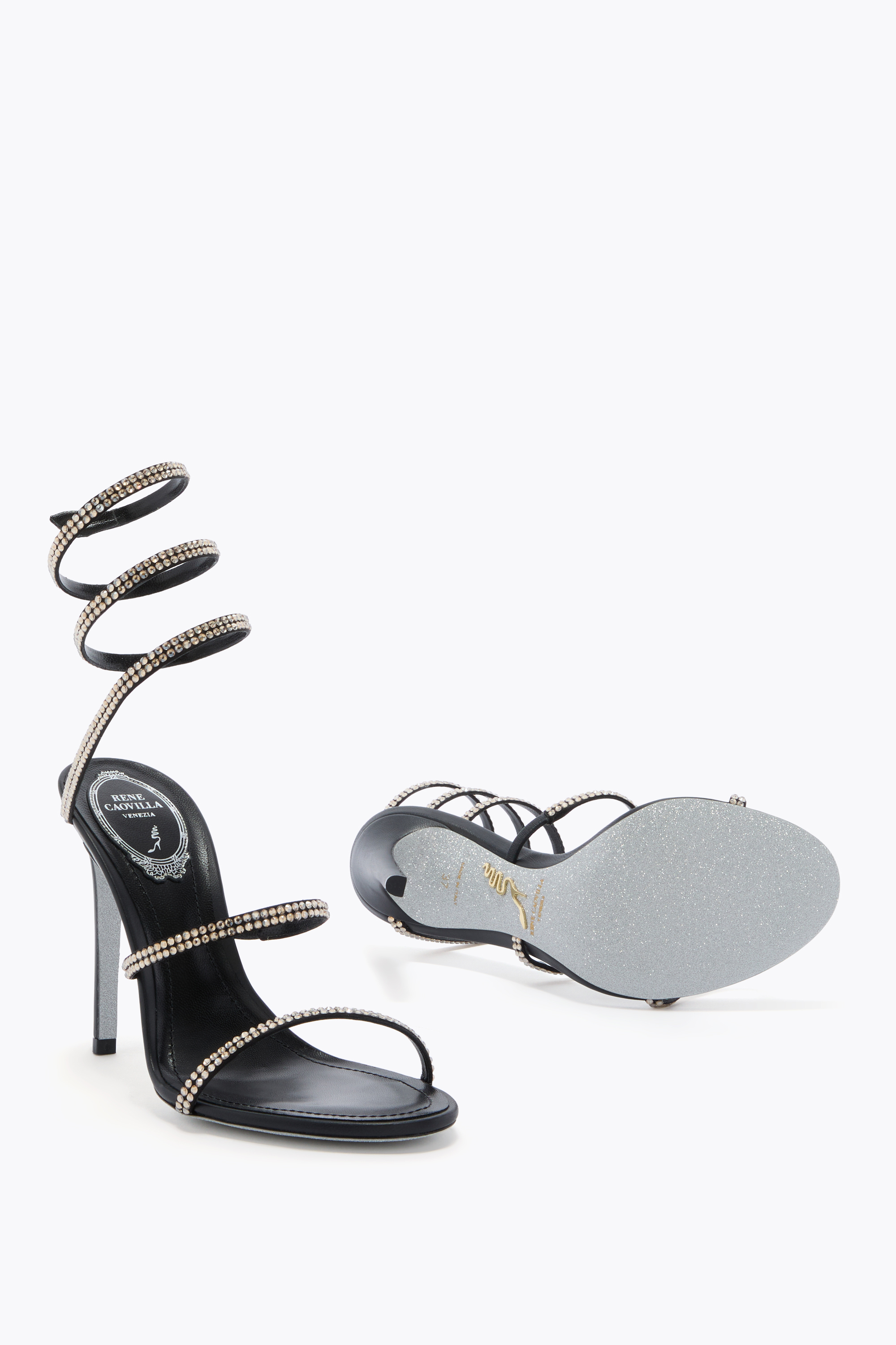 René Caovilla Leather Embellished Cleo Ii Heeled Sandals 105 In Black