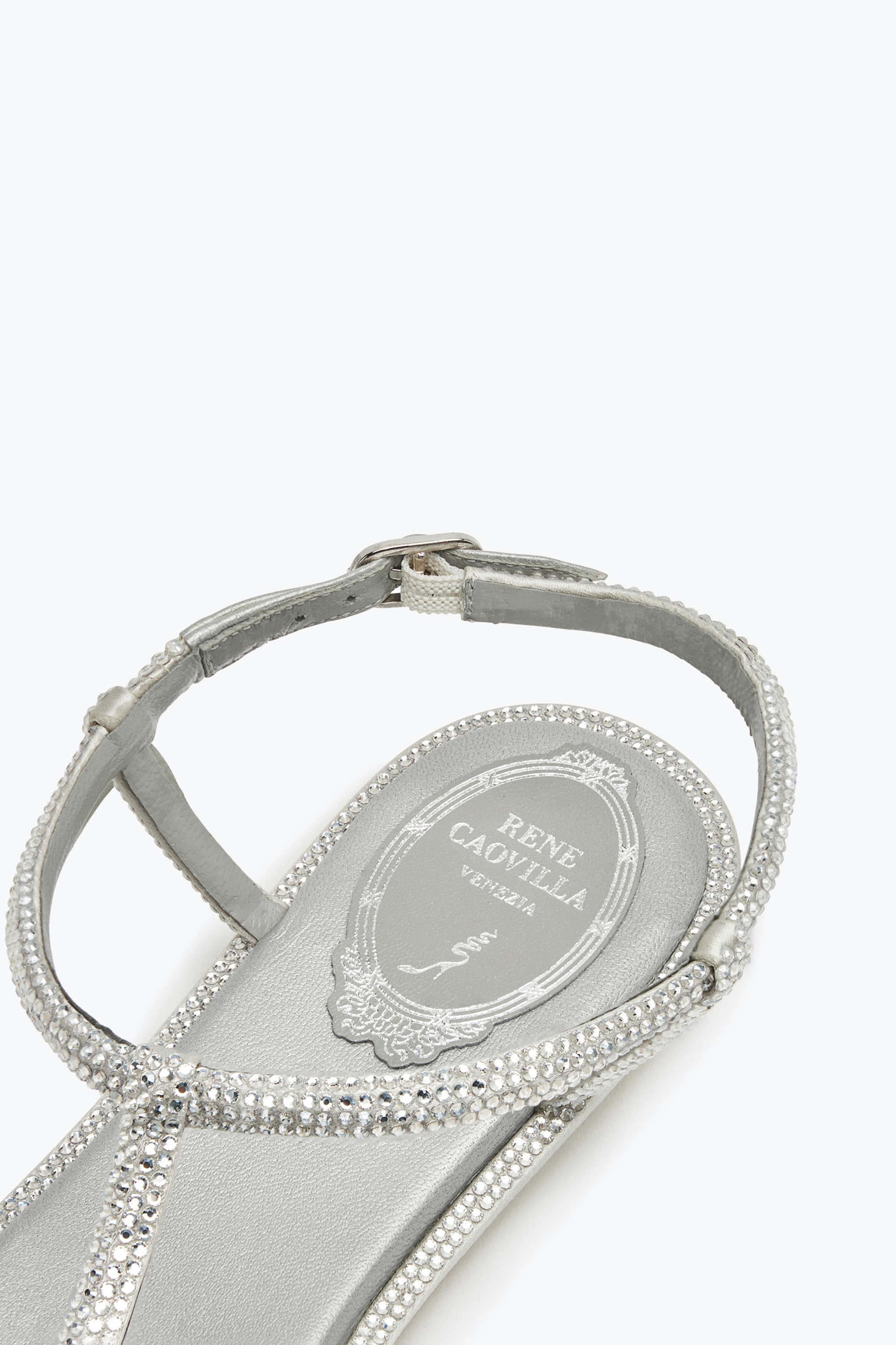 René Caovilla Strass T-strap Thong Sandals In Metallic