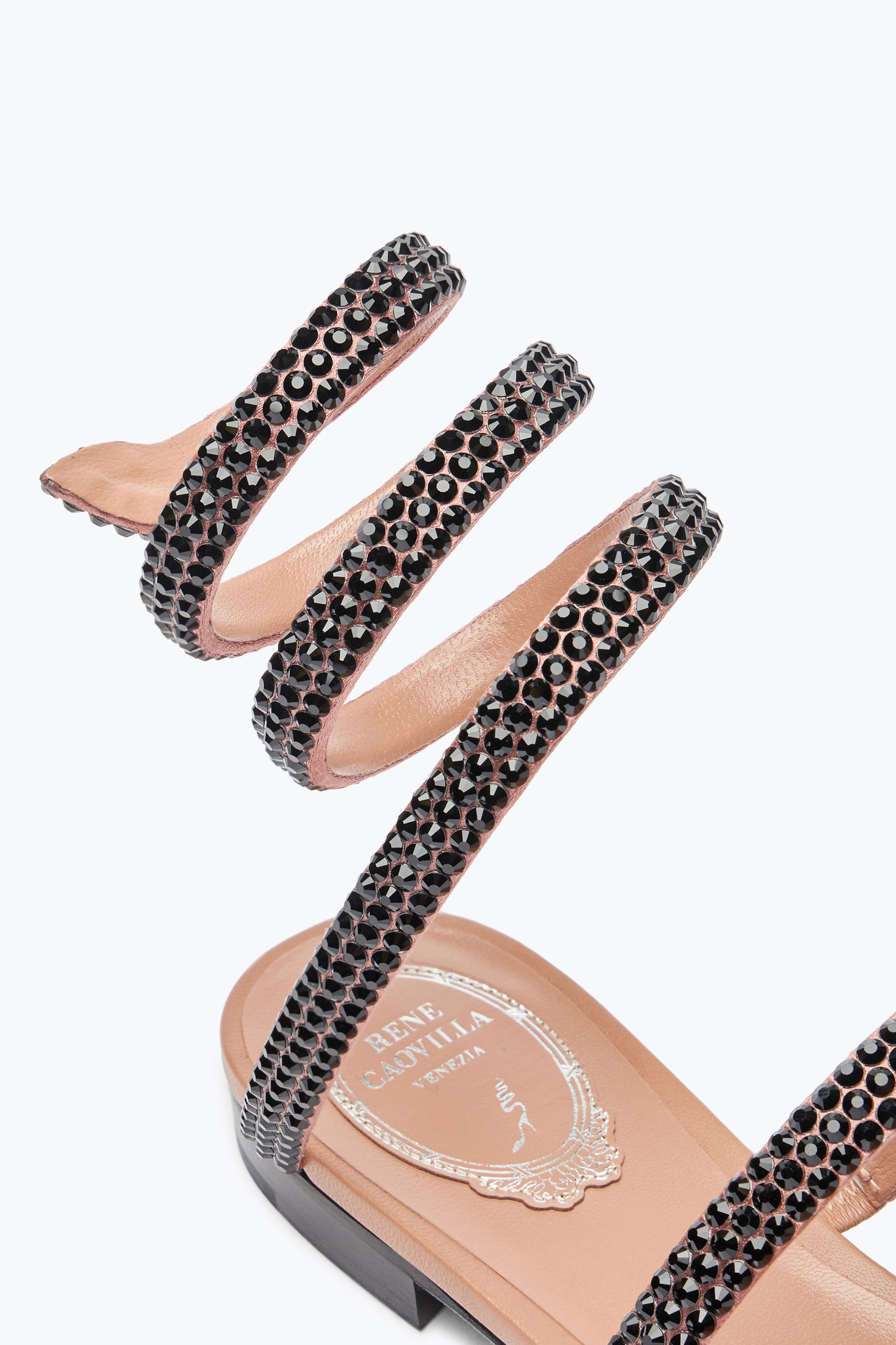 René Caovilla Cleo Havana Flat Sandal With Black Crystals 10