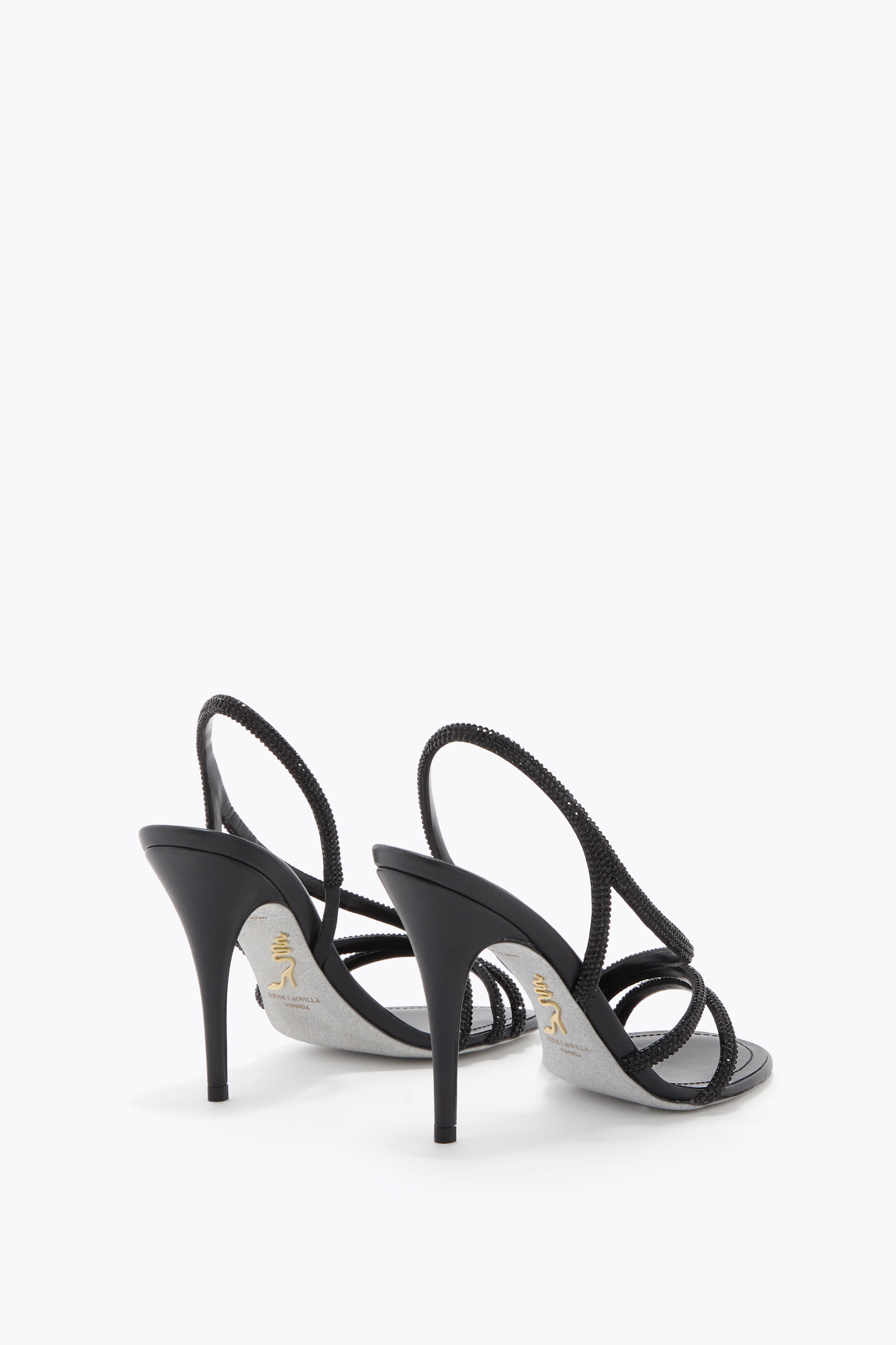 René Caovilla Erin Sandals Open Toe Textured Straps In Black