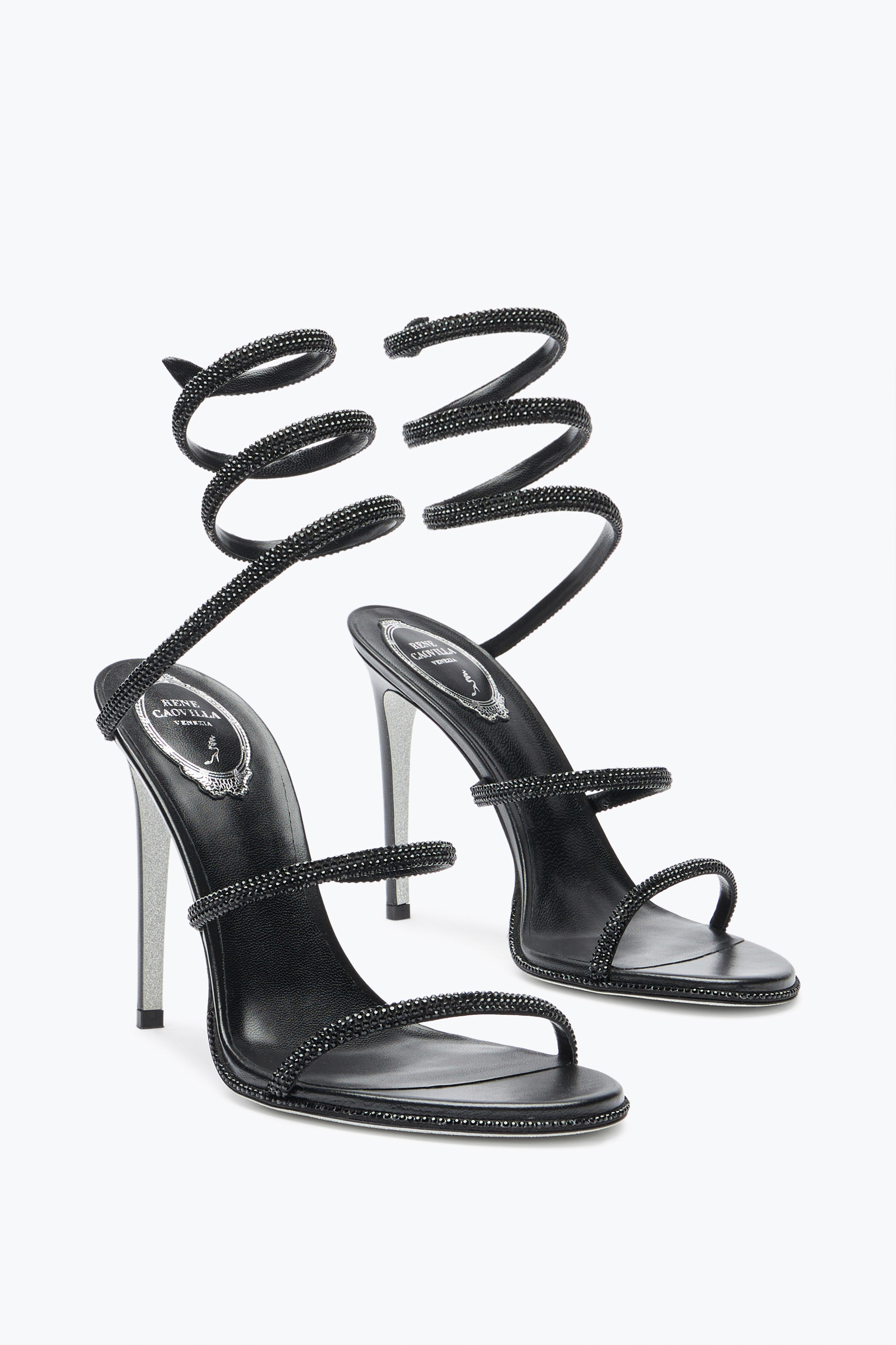 René Caovilla Spiral Strap Open Toe Sandals With Heel In Animal Print