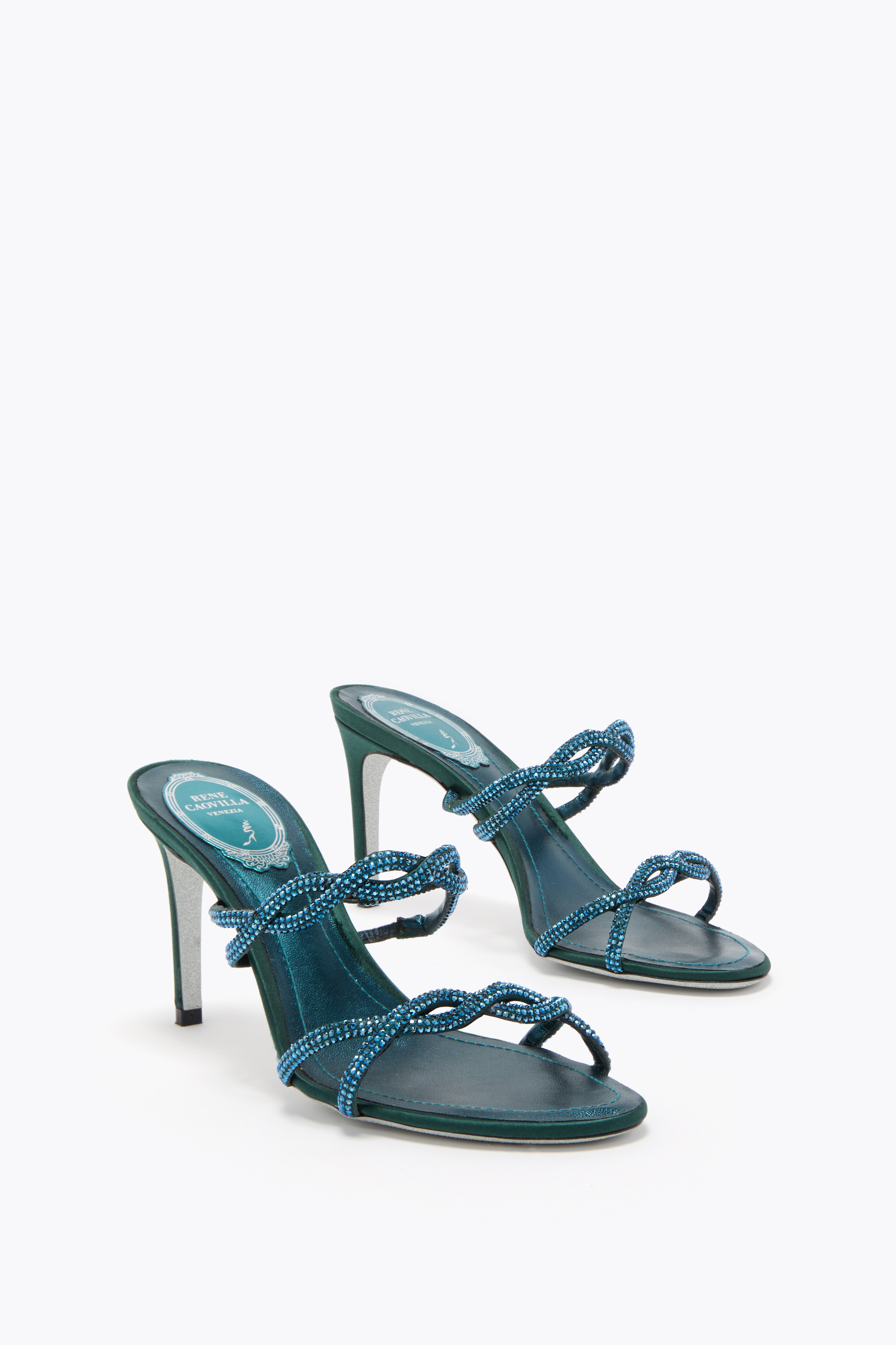 René Caovilla Braid Teal Mule 80 In Blue