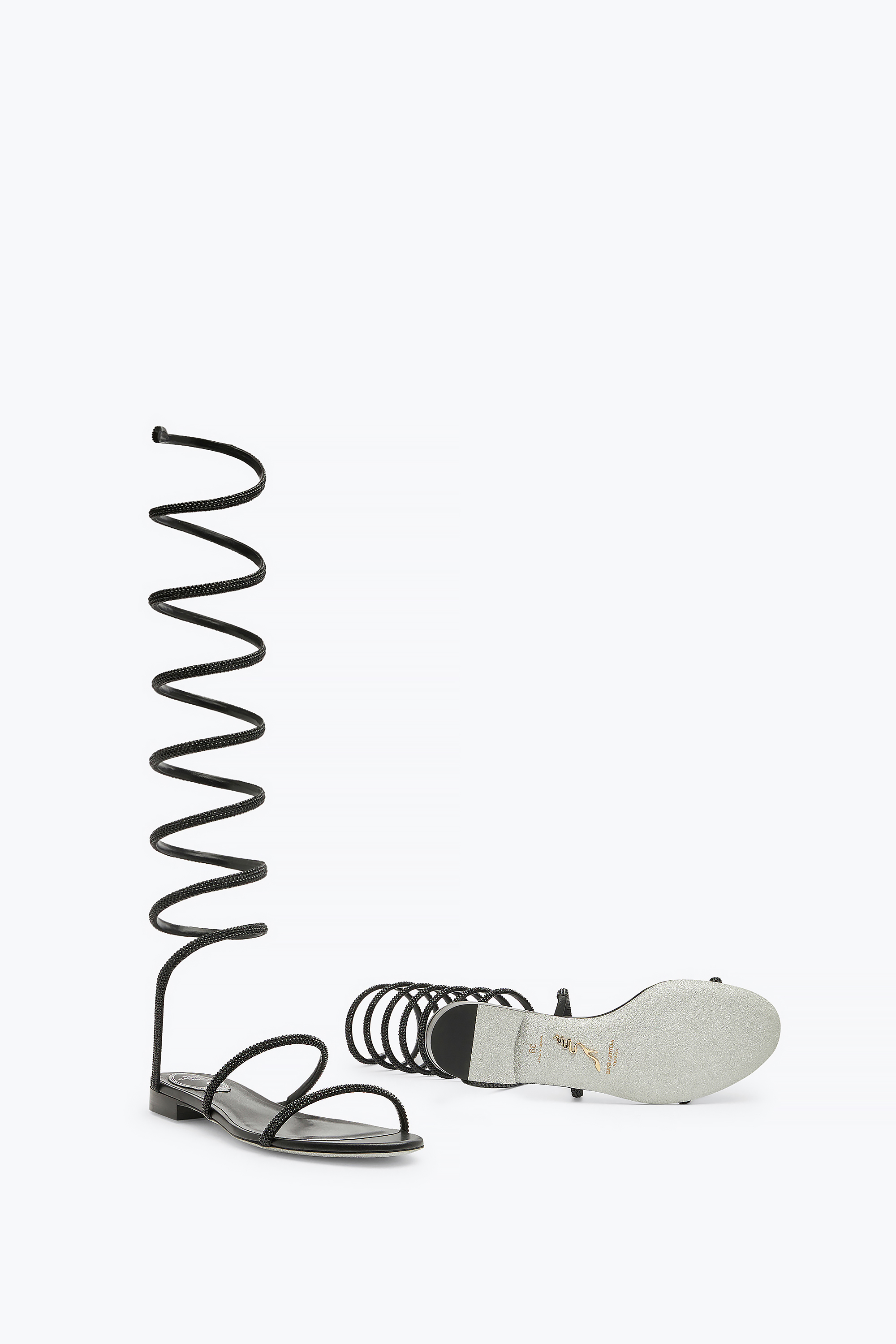 René Caovilla Supercleo Crystal Black Sandal 10