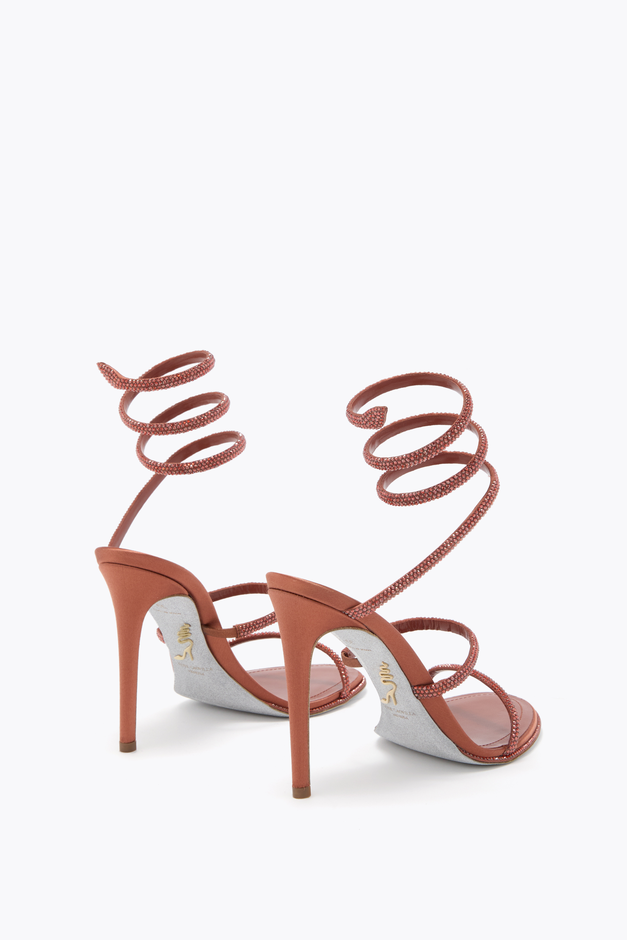 René Caovilla Cleo Rust Satin/red Flame Strass Sandal In Multi
