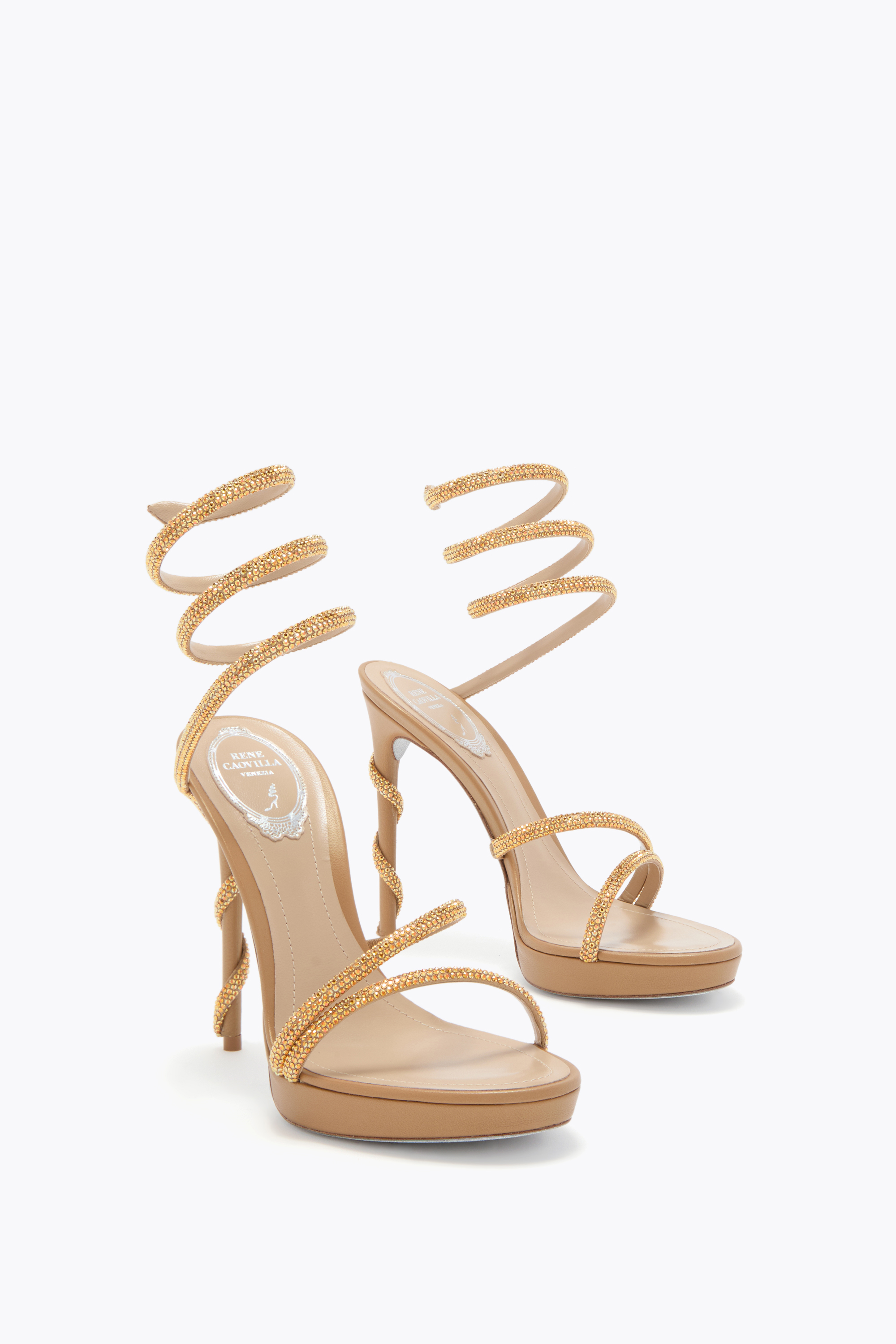 René Caovilla Margot Honey Platform Sandal 120 In Brown