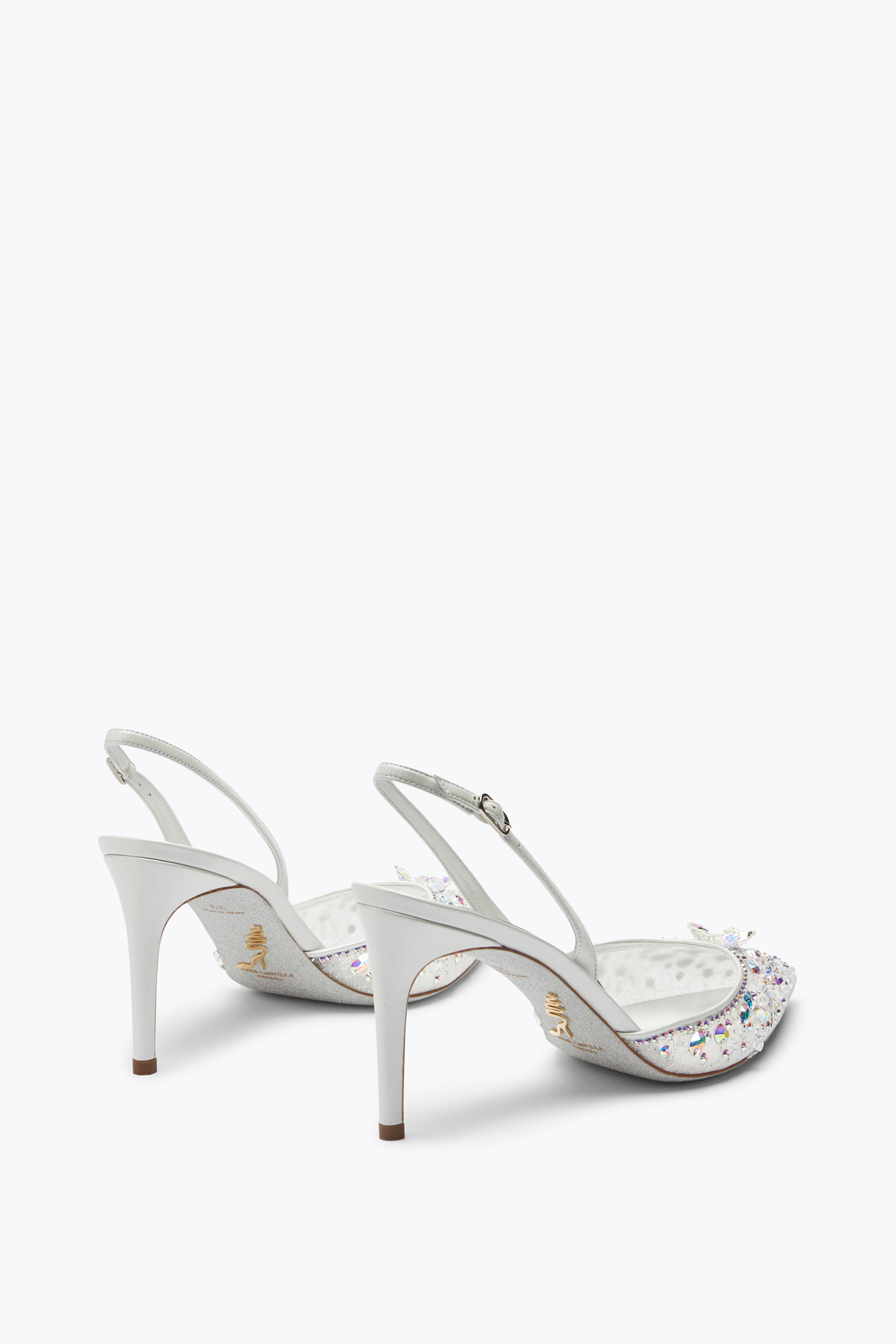  Ren&eacute; Caovilla Ren&eacute; Caovilla Cinderella Slingback In Weiß Mit Kristallen 80 Frau  Weiss 