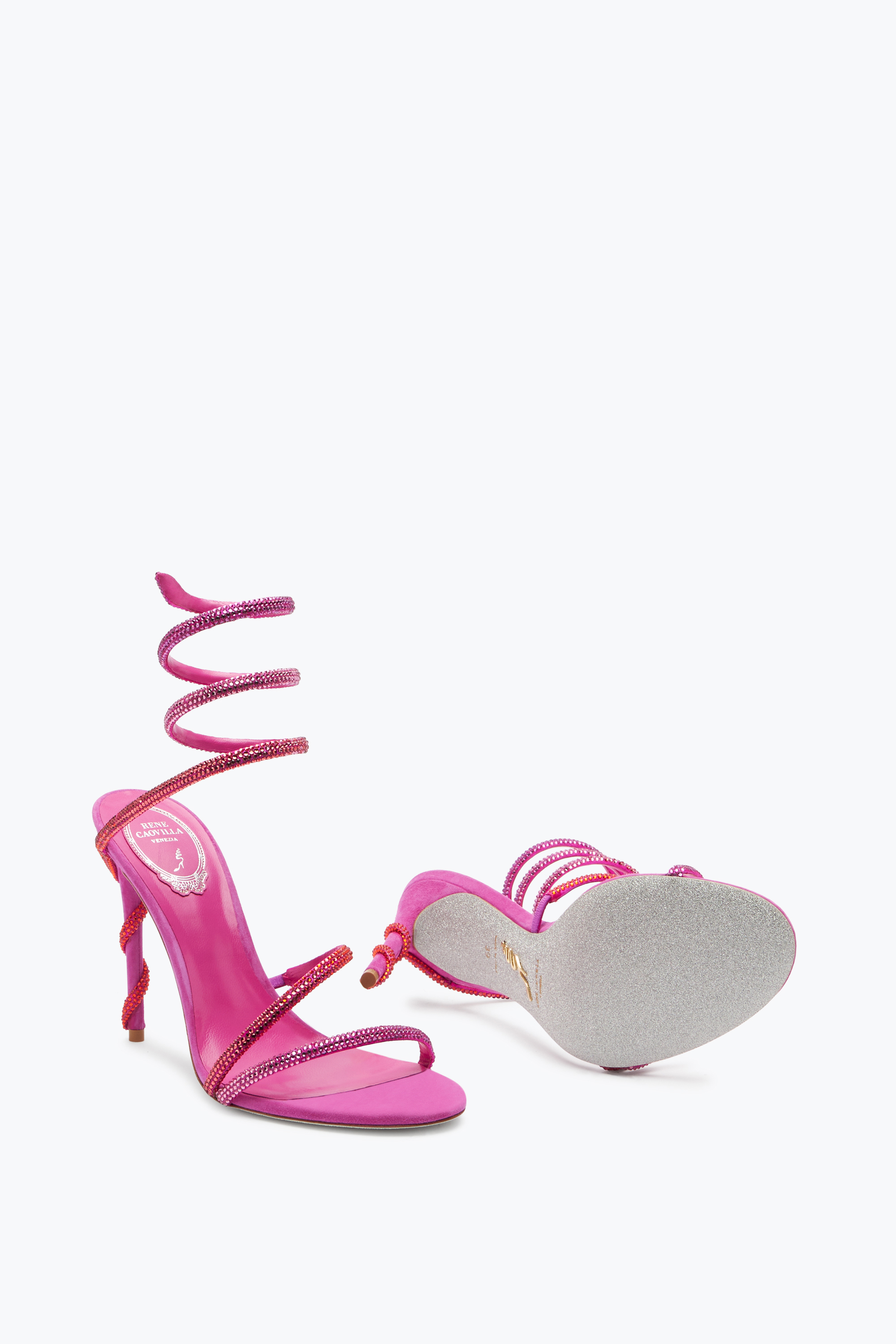 René Caovilla Margot Shocking Pink Sandal With Degradé Crystals 105