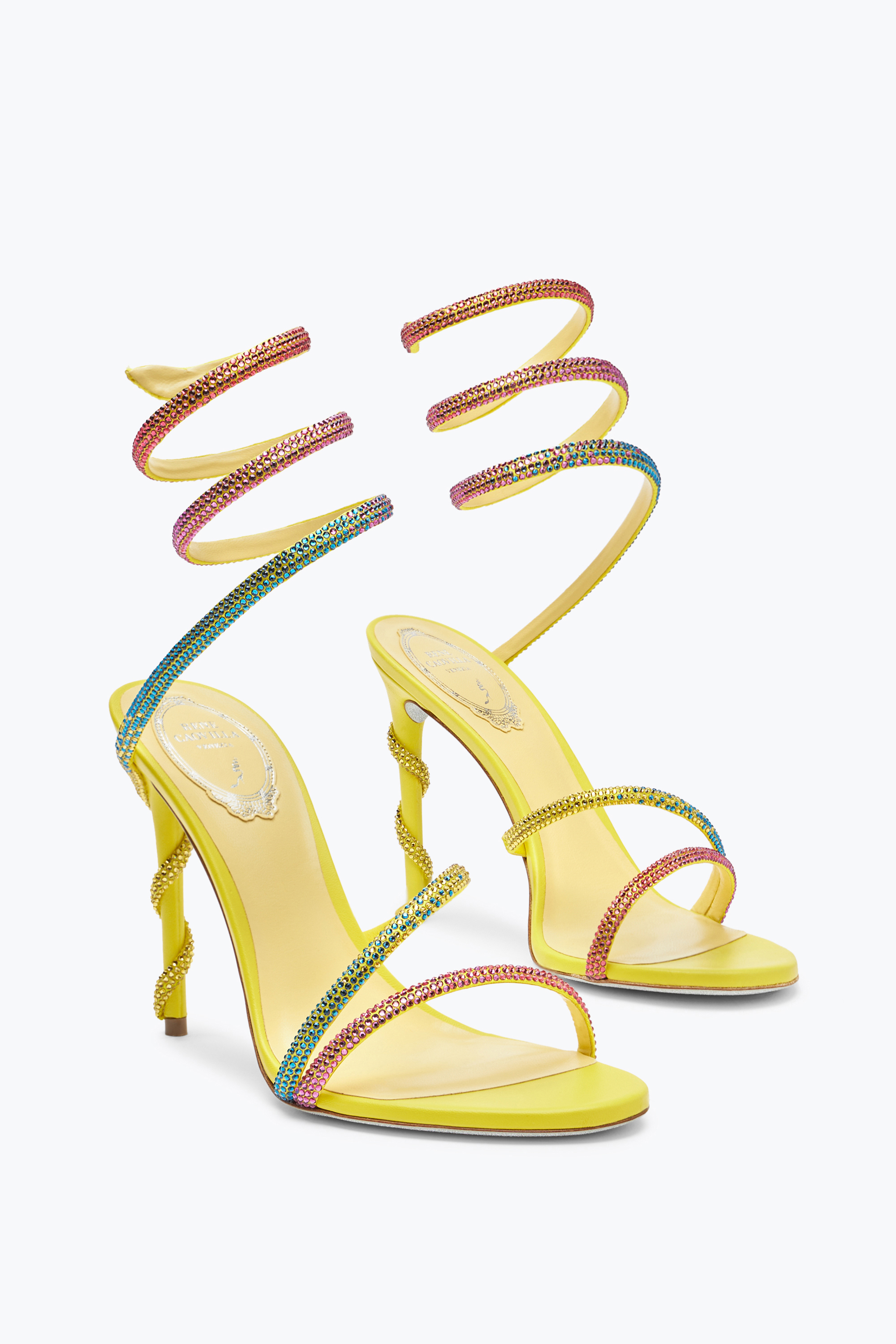 René Caovilla Margot Yellow Sandal With Degradé Crystals 105